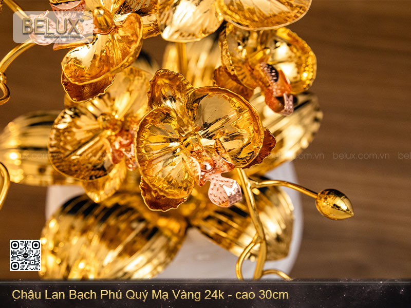 Chậu Lan Bạch Phú Quý mạ vàng 24k cao 30cm&nbsp;